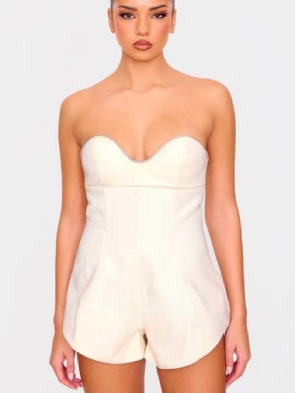 PrettyLittleThing cream diamante detail playsuit Romper size 2 NWT A-14